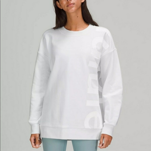 Lululemon Perfectly Overized Logo Crew Neck White Sweatshirt Long Sleeve  koube.com.br